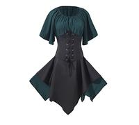 Richymfa Robe pour Femmes Gothique Slim Fit Femme Robe Médiévale En Dentelle Élégante Robe de Cérémonie Manches Papillon Robes de Bal Grande Taille Costumes Moyen Âge Victorienne pour Carnaval