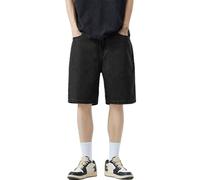 Richymfa Short cargo court de travail en jean pour homme élastique short denim d'été baggy jeans courts avec poches latérales Bermuda shorts décontracté pantalon de danse Hip Hop Skateboard, 04#Noir