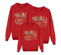 Richymfa Sweatshirt de Noël en famille, chandails de Noël en famille pour femme homme à manches longues imprimé Père sans capuchon, col rond d'hiver coordonnées de Noël ensemble, B#rouge, L