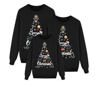 Richymfa Sweatshirt de Noël en famille, chandails de Noël en famille pour femme homme à manches longues imprimé Père sans capuchon, col rond d'hiver coordonnées de Noël ensemble, A#Noir, 6-7 ans