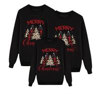 Richymfa Sweatshirt de Noël en famille, chandails de Noël en famille pour femme homme à manches longues imprimé Père sans capuchon, col rond d'hiver coordonnées de Noël ensemble, C#Noir, L