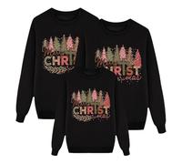 Richymfa Sweatshirt de Noël en famille, chandails de Noël en famille pour femme homme à manches longues imprimé Père sans capuchon, col rond d'hiver coordonnées de Noël ensemble, B#Noir, M