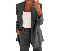 Richymfa Tailleur Femme Élégant Curvy Deux Pièces Pantalon pour Femme Ouvert à l'Avant Blazer Business Slim Fit Ensembles de Pantalons Grandes Tailles avec Pantalon/Jupe, gris foncé, XL
