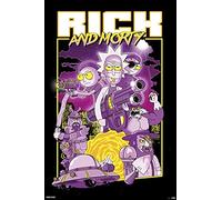 Rick and Morty - Action - Group - Poster imprimé - Dimensions : 61 x 91,5 cm + cadre amovible Shinsuke® Maxi MDF noir, vitre en acrylique