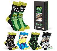 RICK AND MORTY Chaussettes Homme Mi-Mollet, Lot de 5 Paires Chaussettes Rigolotes - Idee Cadeau Homme et Ado (Vert/Noir)