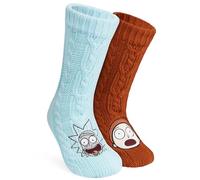 RICK AND MORTY Chaussette Homme Polaire - Chaussons Chaussettes Fourrés Pickle Rick (Brun/Bleu)