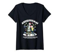 Rick and Morty Christmas Merry Rickmas Dark T-Shirt avec Col en V