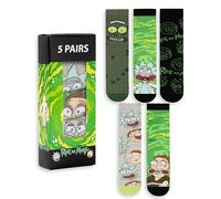 Rick and Morty Lot de 5 paires de chaussettes vertes pour homme | Motifs amusants à l'effigie de Rick & Morty | À porter au quotidien | Chaussettes confortables pour les fans | Produits dérivés R&M
