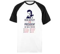 Rick Astley for President T-Shirt De Baseball Unisexe Blanc À Manches Courtes Courtes