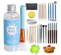 RICKMASK 100 ML Vernis Argile autodurcissante et 29 pièces Outils poterie, Vernis pour Argile autodurcissante, résistante aux Rayures, Finition imperméable et Brillante