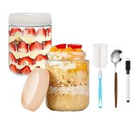 RICKMASK Overnight Oats Jar 500ml: Pot Yaourt en Verre avec Couvercle Bocaux en Verre Hermétique - Meal Prep Containers pour Céréales à Emporter, Yaourt, Avoine, Lait, Yaourt, Fruits