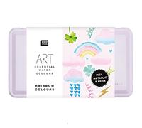 Rico Design ART Essential Couleurs aquarelles 12 couleurs résistant à la lumière incl. boîte métallique 12,5x7cm Couleurs pour bricolage Arc-en-ciel