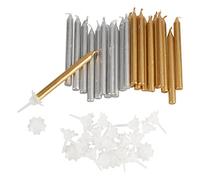 Rico Design - Bougies d’anniversaire avec supports, 24 pc. Or & argent, sans parfum