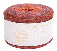Rico Design Creative Cotton Degrade Print, couleur 004, rouge/orange, 200 g, avec instructions pour tricoter un foulard triangulaire.