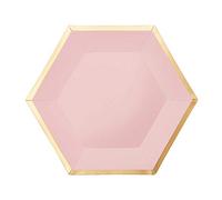 RICO DESIGN GmbH & Co. KG Lot de 10 assiettes hexagonales en carton rose doré 16 x 13,5 cm