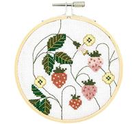 Rico Design Kit de broderie au point de croix compté « Fraise » - Image dans un cadre de broderie