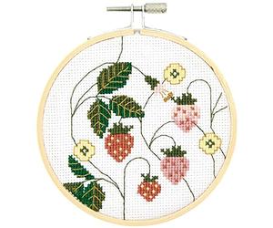 Rico Design Kit de broderie au point de croix compté « Fraise » - Image dans un cadre de broderie