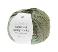 Rico Design Pelote de Laine à Chaussettes Superba Cashmeri Luxury Socks 4 Fils - 100g Douceur et Luxe pour Vos Pieds. Color : Vert (026 - Olive Dégradé)