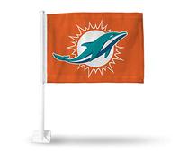 Rico Industries Drapeau de voiture unisexe, orange, NFL Miami Dolphins, mât blanc, 19.