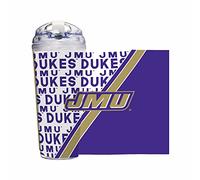 Rico Industries NCAA James Madison Dukes Gobelet en acrylique standard de 710 ml avec couvercle à charnière, gobelet à double paroi sous licence officielle avec paille