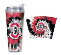 Rico Industries NCAA Ohio State Buckeyes Metallic Tie Dye Gobelet en acrylique métallique avec couvercle à charnière, gobelet à double paroi sous licence officielle avec paille - 710 ml