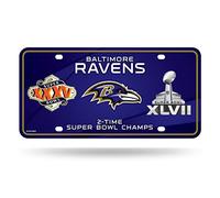 Rico Industries NFL Baltimore Ravens 2X Super Bowl Champions Metal Auto Tag 8.5" x 11" - Great for Truck/Car/SUV