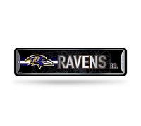 Rico Industries NFL Baltimore Ravens Plaque de rue en métal (10,2 x 38,1 cm) - Idéal pour la maison, le bureau, la chambre à coucher et la caverne - Fabriqué