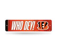 Rico Industries NFL Football Cincinnati Bengals Plaque de rue en métal 10,2 x 38,1 cm Décoration d'intérieur - Chambre - Bureau - Man Cave
