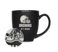 Rico Industries NFL Football Cleveland Browns #1 Dad Tasse de bistrot en céramique noire mate gravée au laser pour boissons chaudes ou froides 445 ml