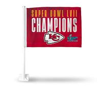 Rico Industries NFL Football Kansas City Chiefs 2023 Super Bowl Champions Drapeau double face pour voiture 40,6 x 48,3 cm Mât solide qui s'accroche sur voiture/camion/automobile, blanc, 48,3 x 5,1 cm