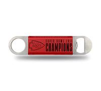 Rico Industries NFL Kansas City Chiefs 2023 Super Bowl Champions Lame de barre gravée au laser en cuir synthétique gravé au laser - Excellent accessoire de boisson pour jour de jeu