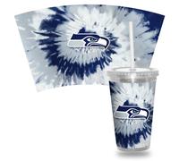 Rico Industries NFL Seattle Seahawks Metallic Tye Dye NFL Football Team Gobelet transparent 16 oz avec paille blanche