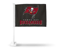 Rico Industries NFL Tampa Bay Buccaneers Black Double Sided Car Flag - 16" x 19" - Strong Pole That Hooks onto Car/Truck/Automobile