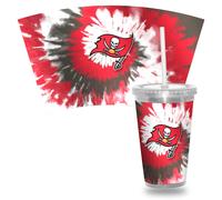Rico Industries NFL Tampa Bay Buccaneers Metallic Tye Dye NFL Football Team 16 oz Gobelet transparent avec paille blanche