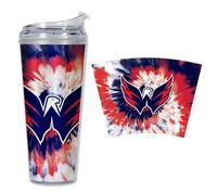 Rico Industries NHL Gobelet coloré en acrylique métallisé avec couvercle à charnière, motif d'équipe des Capitals de Washington de Washington, 710 ml, sous licence officielle avec paille