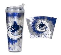 Rico Industries NHL Hockey Vancouver Canucks Team Color Tie Dye Gobelet en acrylique métallique avec couvercle à charnière, gobelet à double paroi sous licence officielle avec paille 710 ml