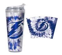 Rico Industries NHL Tampa Bay Lightning Team Color Tie Dye Gobelet en acrylique métallique avec couvercle à charnière, gobelet à double paroi sous licence officielle avec paille 710 ml