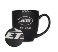 Rico Industries Tasse de bistrot en céramique noire mate gravée au laser NFL Football New York Jets #1 Dad 425,2 g - pour boissons chaudes ou froides