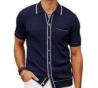RICOCHO Chemises de Golf à Tricoter à Rayures Vintage pour Hommes Polos à Rayures Classiques pour Hommes Polo à Rayures Vintage des années 70 pour Hommes