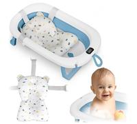 Ricokids Baignoire Bébé Pliable avec Thermomètre et Coussin - Légère et Antidérapante - Blanc-Bleu