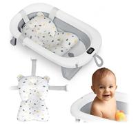 Ricokids Baignoire Bébé Pliable avec Thermomètre et Coussin - Légère et Antidérapante - Blanc-Gris