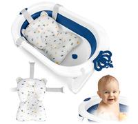 Ricokids Baignoire pour bébé, avec coussin de bain, pliable, légère, antidérapante, blanche et bleue