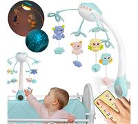 Ricokids Carrousel bleu pour lit d'enfant avec projecteur RK-813, télécommande, quatre jouets suspendus, LED, 13 mélodies, minuterie 10/20/30 min, trois modes LED