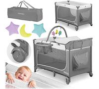 Ricokids Lit de Voyage pour bébé avec Matelas - 125 x 65 x 78 cm - Lit de Voyage pour Enfant - Jusqu'à 15 kg - 2 Roues avec Freins - Entrée latérale Amovible - Sac de Transport - Fonction Berceau -