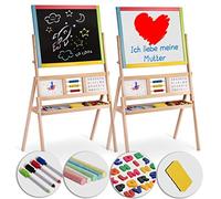 Ricokids Tableau blanc magnétique pour enfants - Horloge boulier et tableau à craie - Tableau à dessin - Chevalet en bois