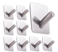 RICOO 9 Pièces Crochet Adhesif Mural, MH021-9, en Acier Inoxydable, Idéal pour Salle de Bain et Cuisine, Montage sans Percer, Design Moderne et Élégant, Silber