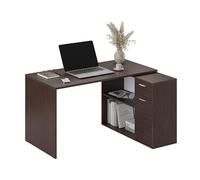 RICOO Bureau Angle avec Rangement WM083-FM Table Console Extensible Meuble Bureau avec tiroir Étagère Armoir à Dossier Bois Couleur