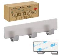 RICOO Crochet Adhesif Mural, MH020-1, Barre à Crochets avec 3 Crochets pour Cuisine et Salle de Bain, Crochet porte manteau, Patère murale, Montage sans Percage, 1 Pièce, Acier Inoxydable, Argent