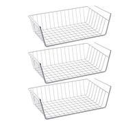 RICOO Panier Suspendu de Rangement en Fil Métallique KR001Sx3 - Organisateur d'Étagère pour Cuisine, Bureau, Dressing, Armoire, Lot de 3, 37,5 x 9,5 x 22 cm, Argenté