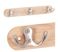 RICOO Patère Murale Bois MH013 - Design Moderne - Pour Entrée, 3 Crochets en Acier Inoxydable, Chambre, Salle de Bain